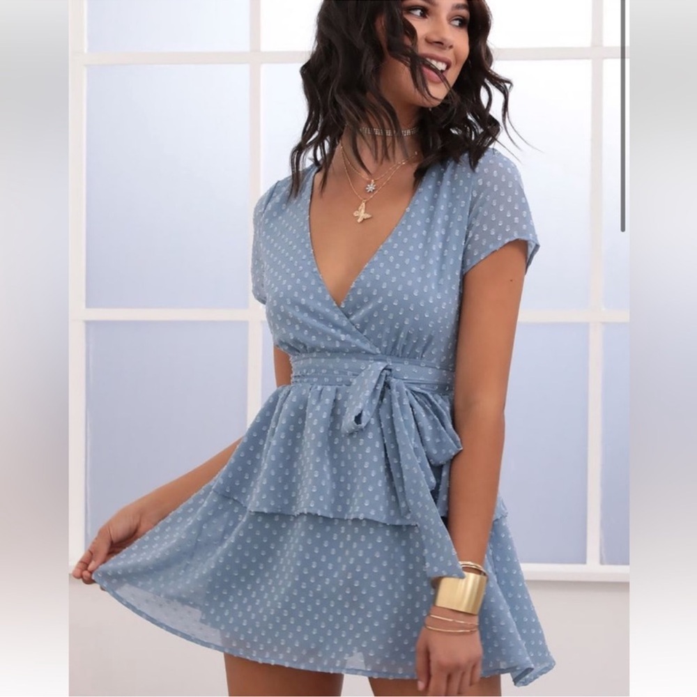 Lucy in the Sky Blue Polka Dot Mini Dress size medium